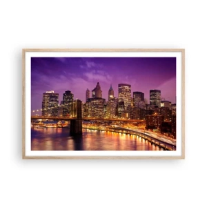 Poster in cornice rovere chiaro - Manhattan in viola e oro - 91x61 cm