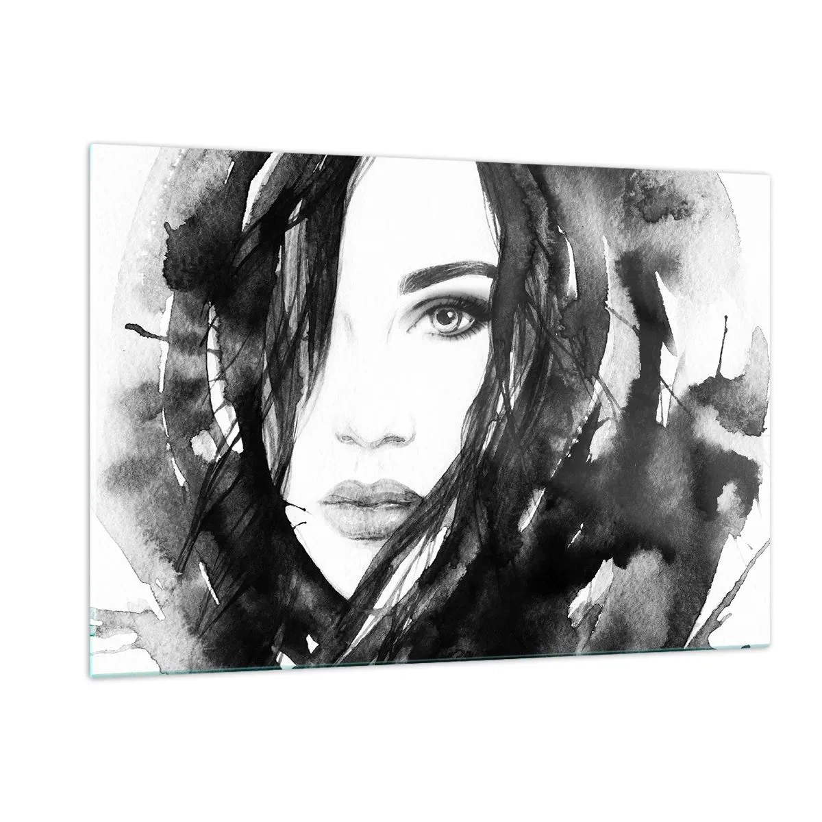 Quadro su vetro - Ritratti femminili in bianco e nero ad acquerello - 120x80cm - Ritratto di donna in bianco e nero - Decorazione murale moderna per soggiorno e camera da letto ARTTOR
