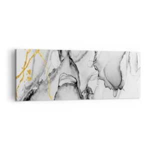 Quadro su tela - Stampe su Tela - Motivi astratti in bianco e nero con accenti dorati - 140x50cm - Composizione con motivo d'oro - Decorazione murale moderna per soggiorno e camera da letto ARTTOR
