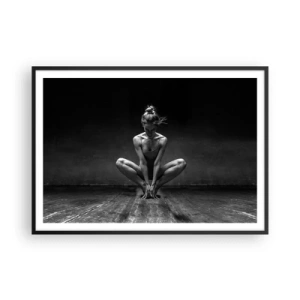 Poster in cornice nera - Ritratto in bianco e nero di una ballerina in piena concentrazione. - 100x70cm - La concentrazione dell'energia della danza - Decorazione murale moderna per soggiorno e camera da letto ARTTOR