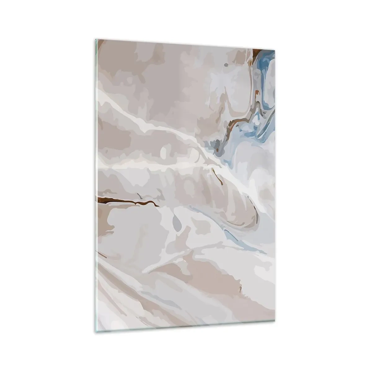 Quadro su vetro - Motivo astratto nei toni del bianco e del blu - 80x120cm - Meandri blu sotto il bianco - Decorazione murale moderna per soggiorno e camera da letto ARTTOR