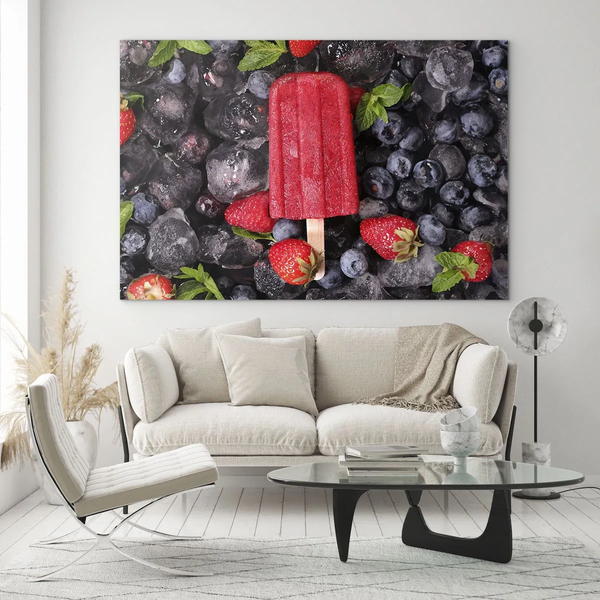 Quadro su vetro - Un bastoncino di ghiaccio tra frutta congelata e foglie di menta - 120x80cm - Il sapore della calda estate - Decorazione murale moderna per soggiorno e camera da letto ARTTOR