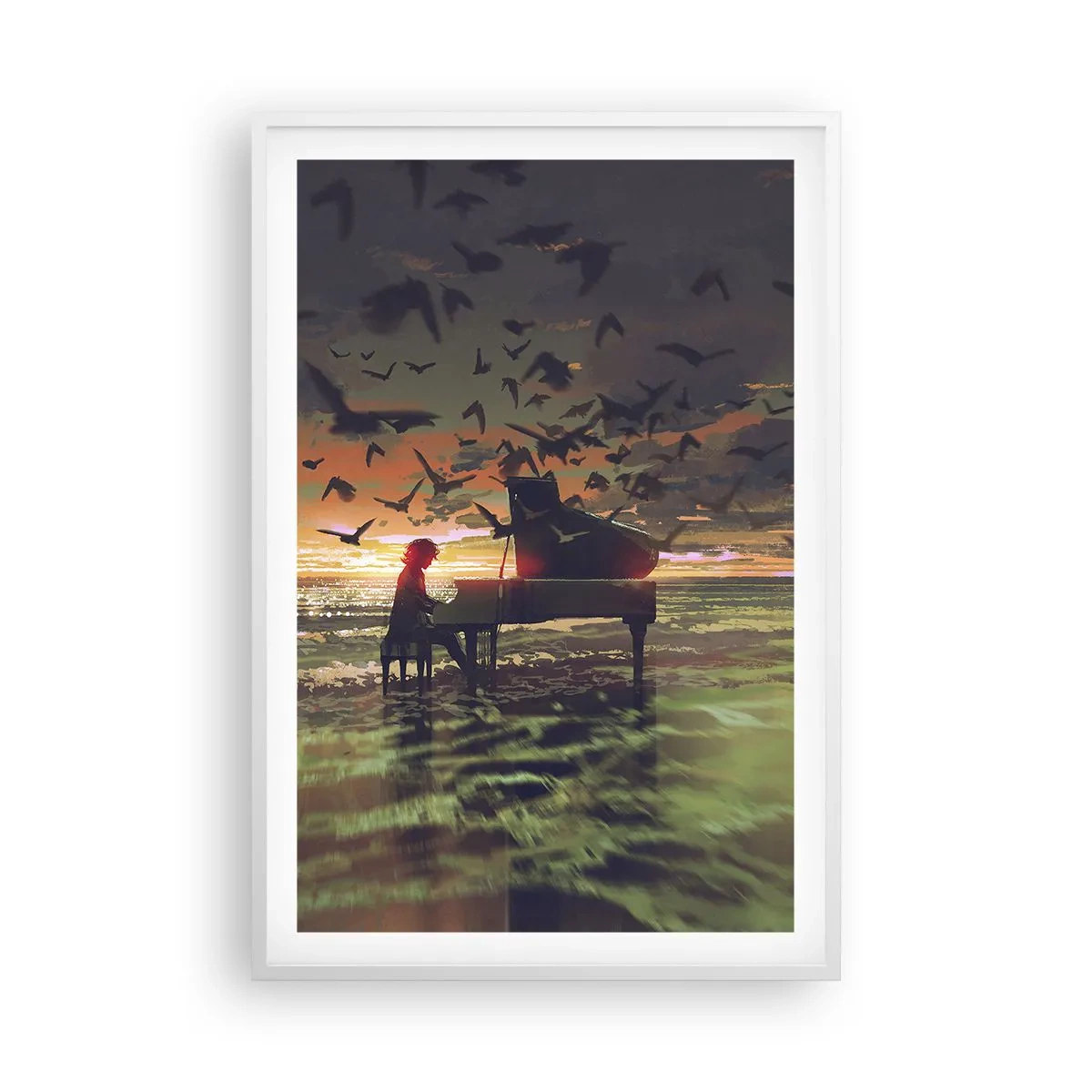 Poster in cornice bianca - Concerto per pianoforte e onde - 61x91 cm