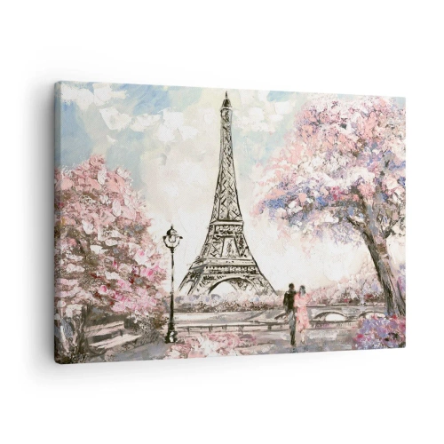 Quadro su tela - Stampe su Tela - La Torre Eiffel circondata da alberi in fiore - 70x50cm - Passeggiata a Parigi in aprile - Decorazione murale moderna per soggiorno e camera da letto ARTTOR