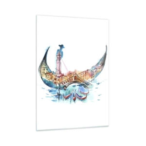 Quadro su vetro - Panorama acquerello di Venezia a forma di maschera - 50x70cm - Navighiamo dentro la città - Decorazione murale moderna per soggiorno e camera da letto ARTTOR