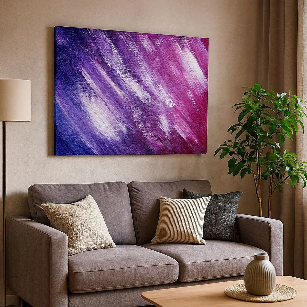 Quadro su tela - Stampe su Tela - Pennellate astratte nei toni del viola e del rosa - 70x50cm - Quando soffia il vento solare - Decorazione murale moderna per soggiorno e camera da letto ARTTOR