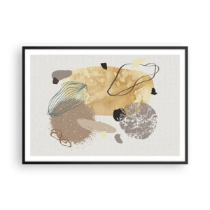 Poster in cornice nera - Una composizione di forme astratte nei toni del beige e del giallo. - 100x70cm - Schizzologia applicata - Decorazione murale moderna per soggiorno e camera da letto ARTTOR