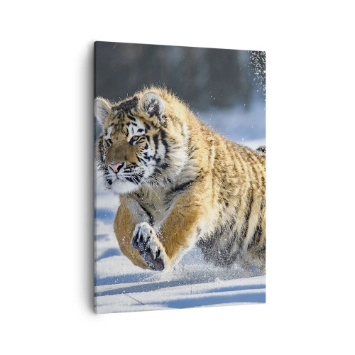 Quadro su tela - Stampe su Tela - Una tigre siberiana che corre in un paesaggio innevato - 50x70cm - La dea della taiga siberiana - Decorazione murale moderna per soggiorno e camera da letto ARTTOR