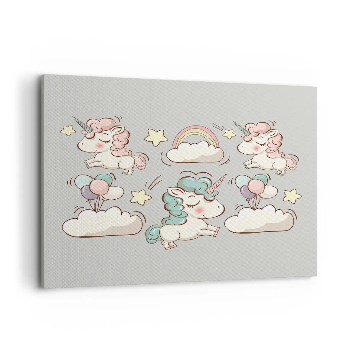 Quadro su tela - Stampe su Tela - Simpatici unicorni su sfondo pastello - 120x80cm - Sicuramente esistono… - Decorazione murale moderna per soggiorno e camera da letto ARTTOR