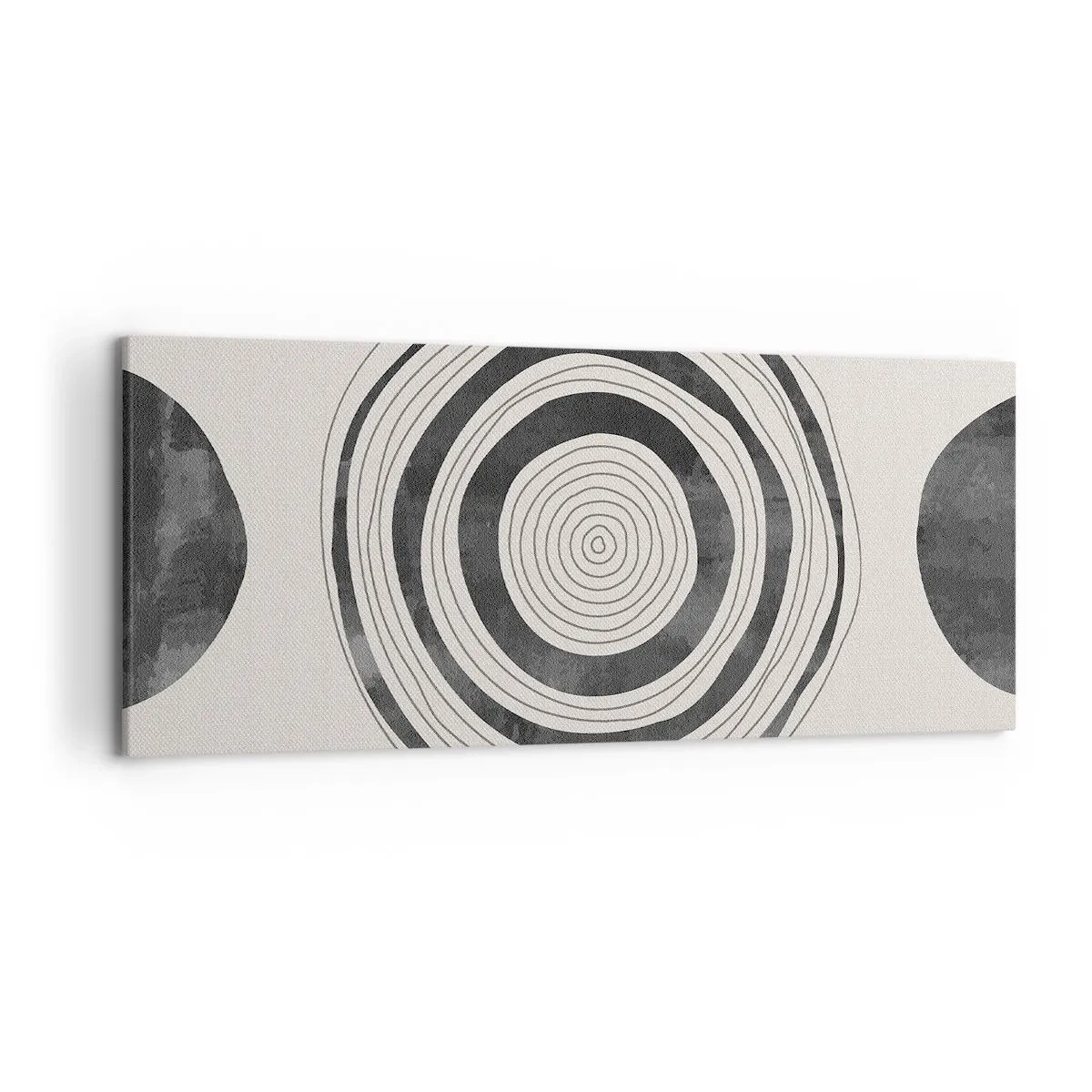 Quadro su tela - Stampe su Tela - Cerchi minimalisti in bianco e nero su uno sfondo chiaro - 120x50cm - Conta ciò che sta in mezzo - Decorazione murale moderna per soggiorno e camera da letto ARTTOR