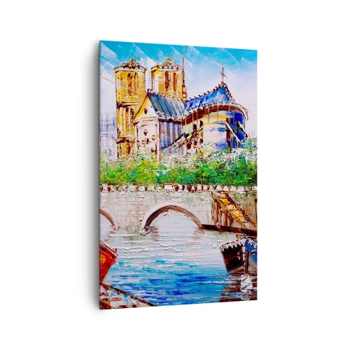 Quadro su tela - Stampe su Tela - Paesaggio con un ponte e una cattedrale in stile classico - 80x120cm - Il loro tempo non passa mai - Decorazione murale moderna per soggiorno e camera da letto ARTTOR