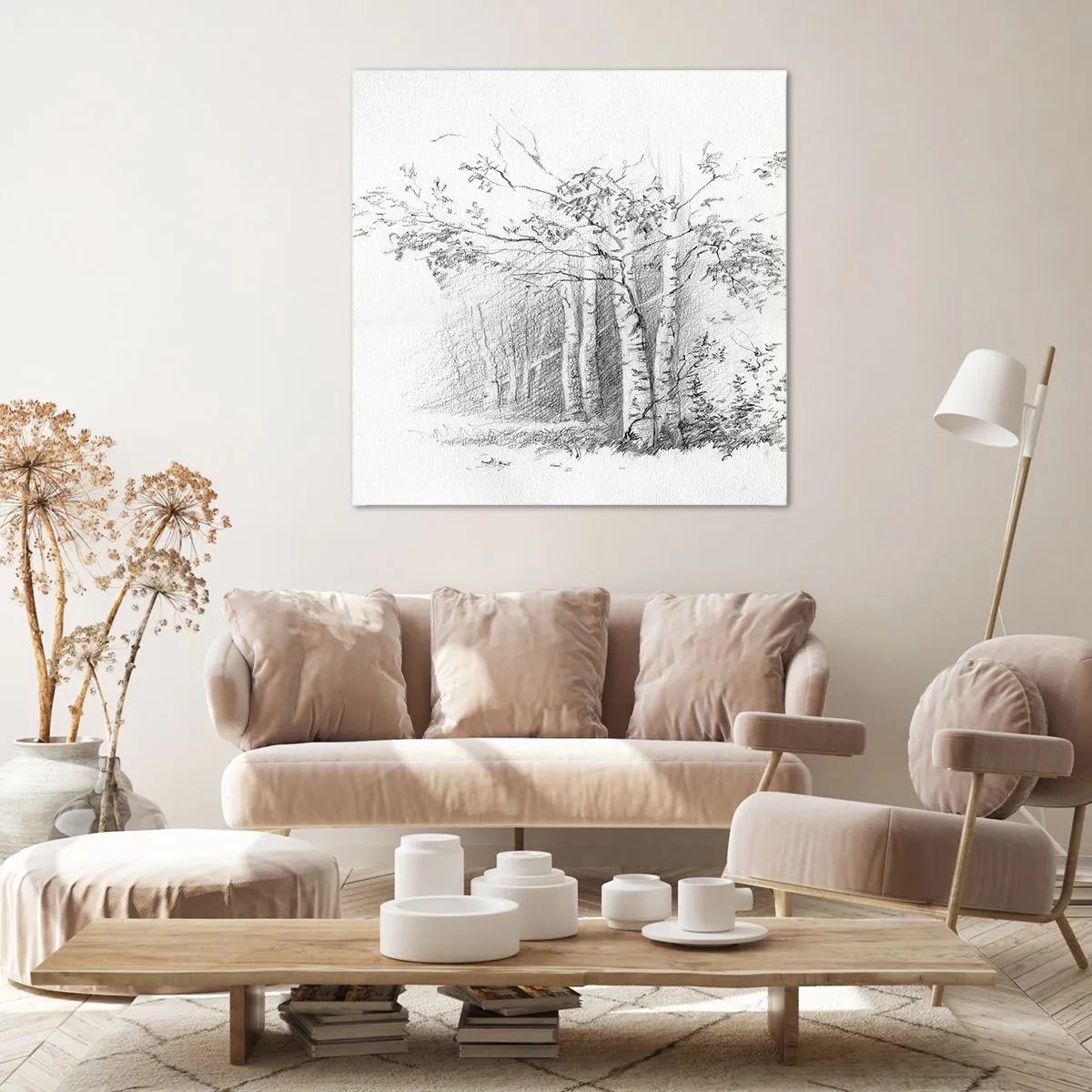 Quadro su tela - Stampe su Tela - La luce della foresta di betulle - 70x70 cm