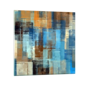 Quadro su vetro - Attraverso la tenda blu - 70x70 cm