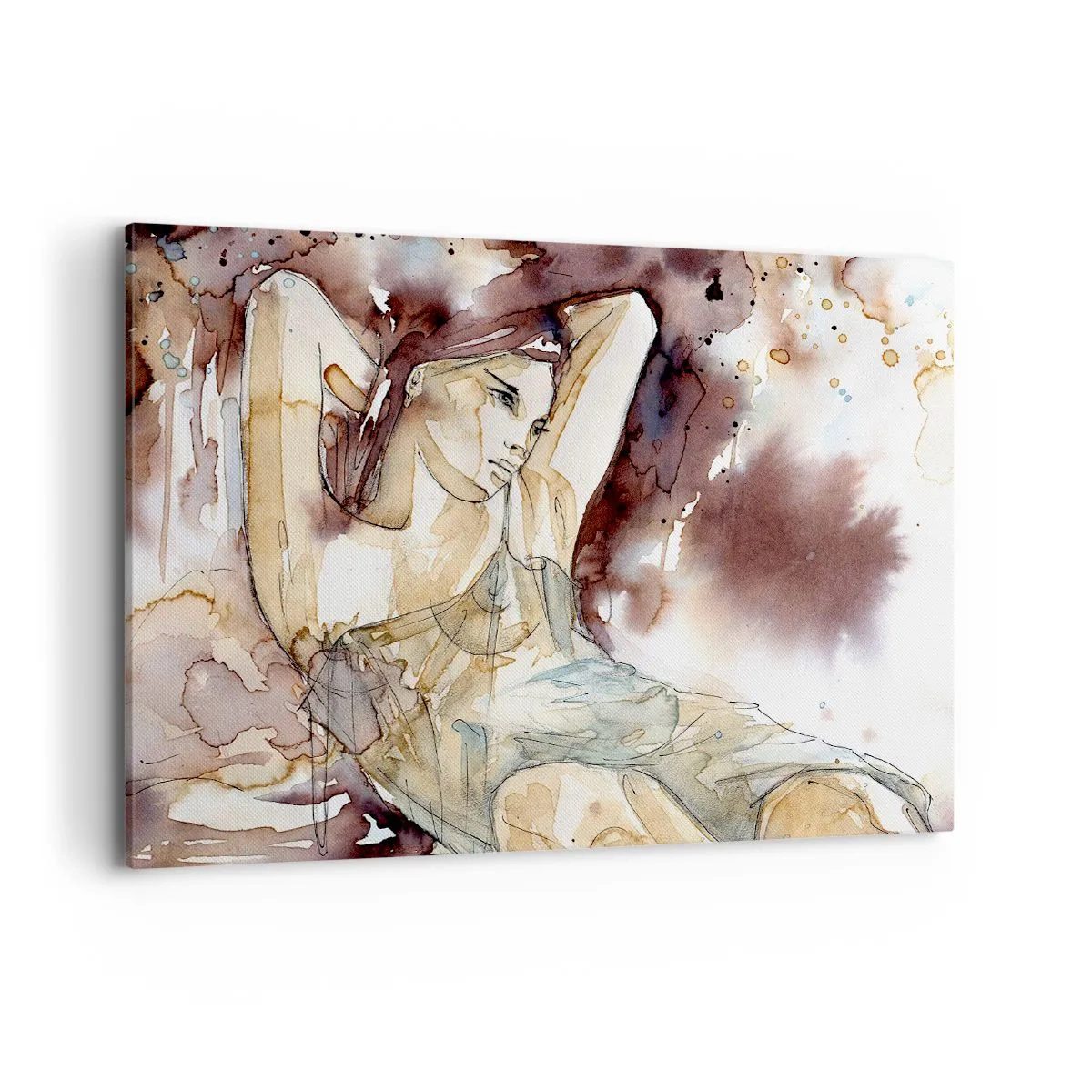 Quadro su tela - Stampe su Tela - Donna in stile acquerello artistico con sfondo marrone - 100x70cm - Di umore lilla - Decorazione murale moderna per soggiorno e camera da letto ARTTOR