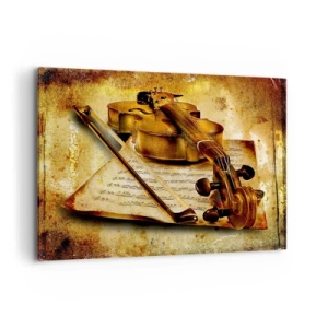 Quadro su tela - Stampe su Tela - Un violino con spartito su uno sfondo vintage dai toni caldi - 120x80cm - Ci vuole subito un virtuoso - Decorazione murale moderna per soggiorno e camera da letto ARTTOR