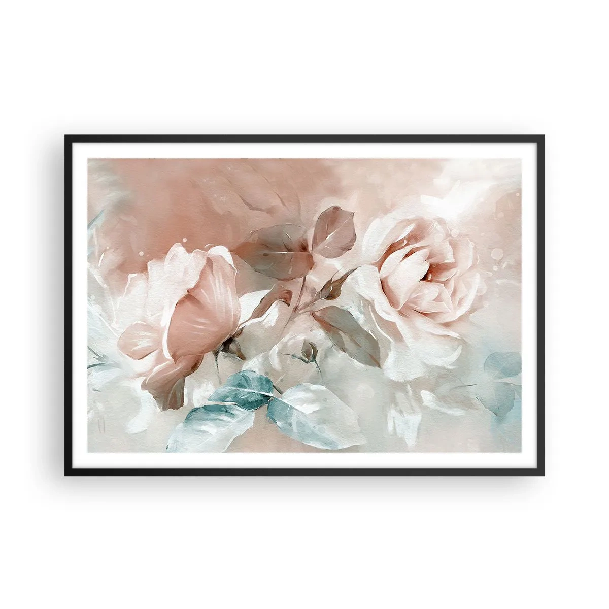 Poster in cornice nera - Delicate rose in tonalità pastello su uno sfondo chiaro - 100x70cm - Lo spirito del romanticismo - Decorazione murale moderna per soggiorno e camera da letto ARTTOR