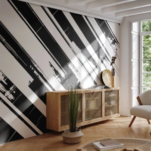 Fotomurali Premium Sand - Strisce diagonali a contrasto in bianco e nero con effetto grafico - 100x70cm - Composizione intensa e dinamica - Decorazione murale moderna per soggiorno e camera da letto ARTTOR