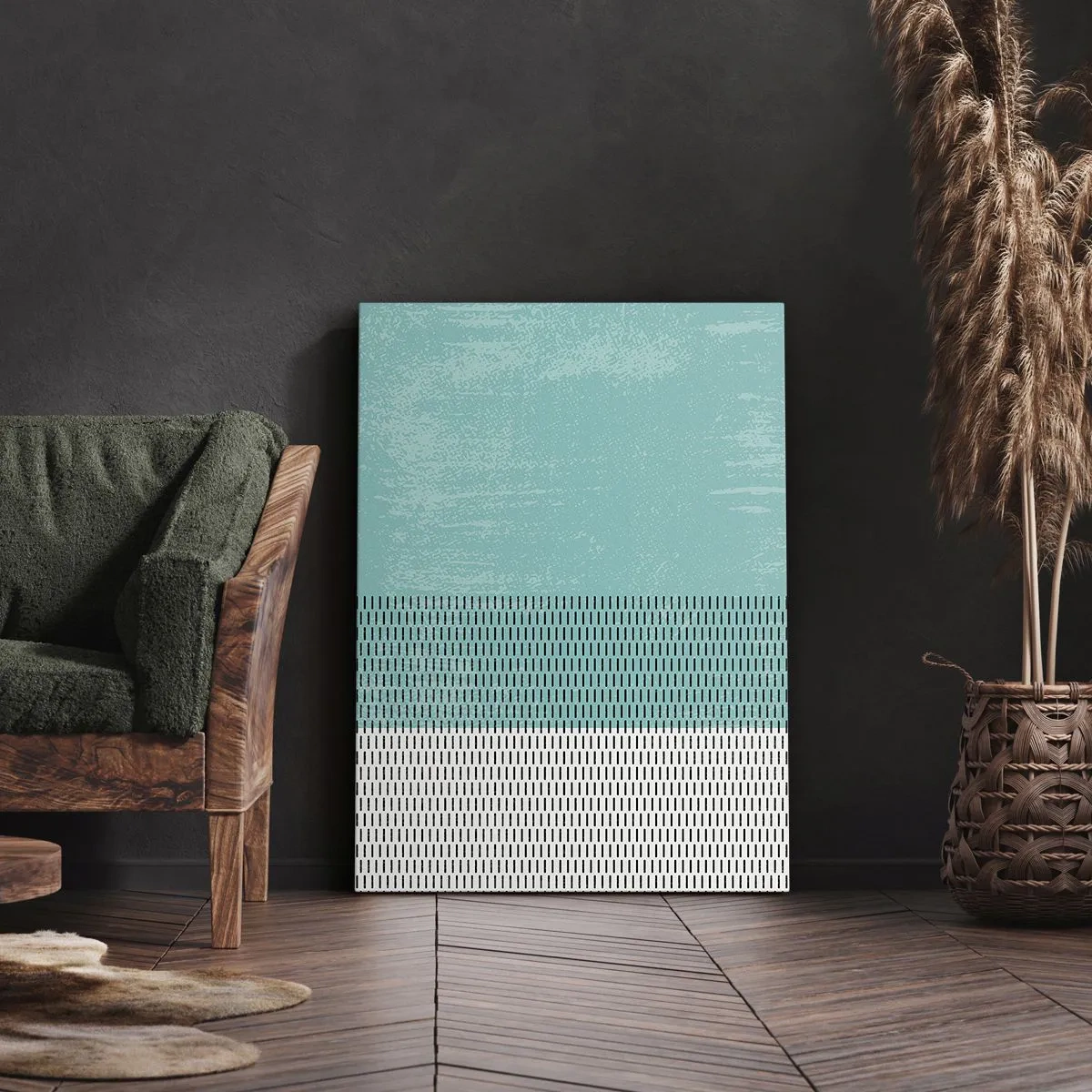 Quadro su tela - Stampe su Tela - Composizione geometrica con turchese e linee - 50x70cm - Composizione equilibrata - Decorazione murale moderna per soggiorno e camera da letto ARTTOR