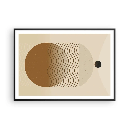 Poster in cornice nera - Astrazione geometrica con cerchi e linee ondulate in colori caldi. - 100x70cm - Sull'origine delle figure geometriche - Decorazione murale moderna per soggiorno e camera da letto ARTTOR