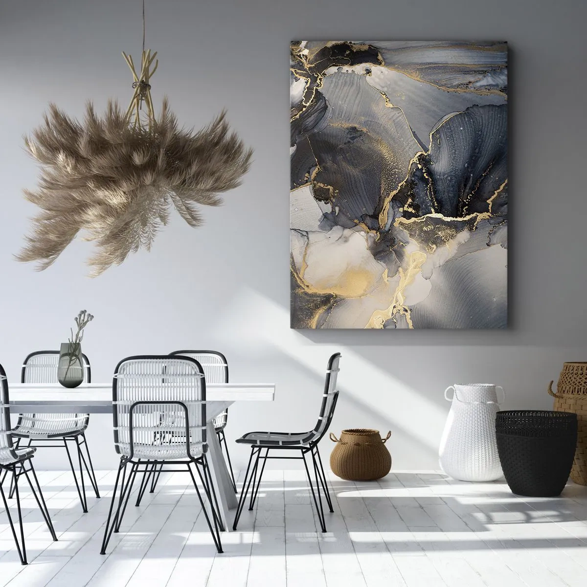 Quadro su tela - Stampe su Tela - Astratto oro e grigio su tela - 50x70cm - Vita di pietra - Decorazione murale moderna per soggiorno e camera da letto ARTTOR