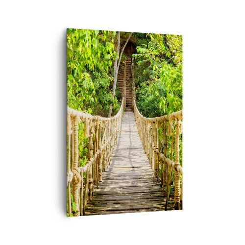 Quadro su tela - Stampe su Tela - Un ponte sospeso in una foresta tropicale ricca di vegetazione - 70x100cm - Sospeso nel verde - Decorazione murale moderna per soggiorno e camera da letto ARTTOR