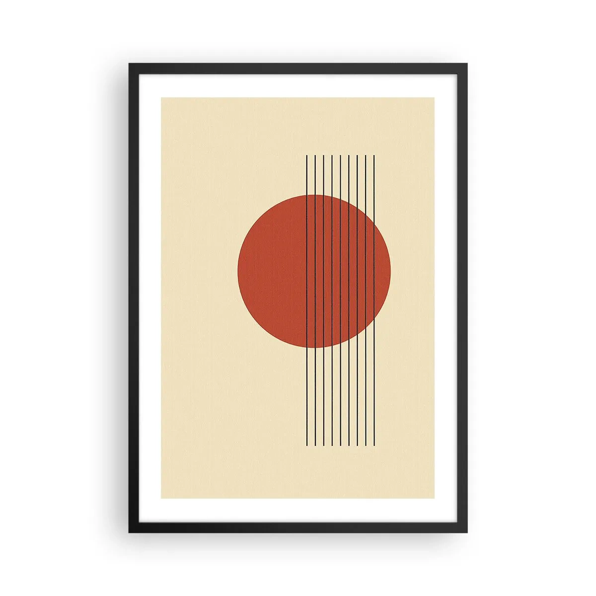 Poster in cornice nera - Composizione geometrica con un cerchio rosso - 50x70cm - Nel cerchio e oltre - Decorazione murale moderna per soggiorno e camera da letto ARTTOR