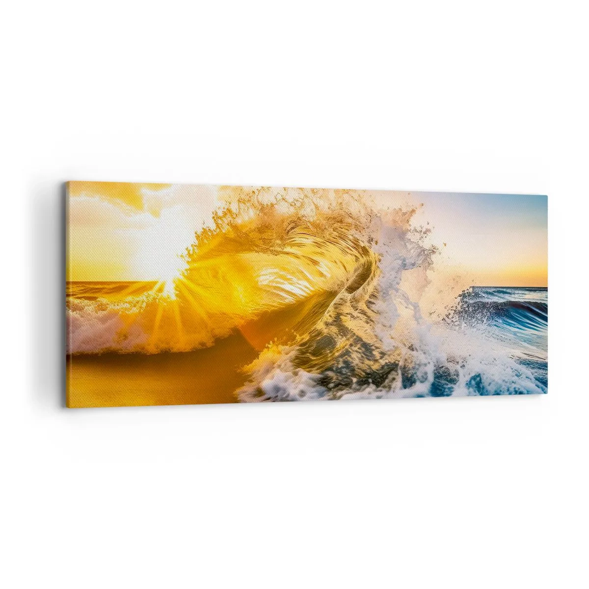 Quadro su tela - Stampe su Tela - Un'onda dorata sullo sfondo del sole al tramonto - 120x50cm - Gioco sulla sabbia - Decorazione murale moderna per soggiorno e camera da letto ARTTOR