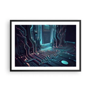 Poster in cornice nera - Circuito stampato tecnologico con tracce illuminate - 70x50cm - Sto pensando qualcosa... - Decorazione murale moderna per soggiorno e camera da letto ARTTOR