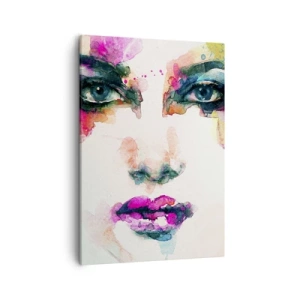 Quadro su tela - Stampe su Tela - Ritratto astratto di una donna dai colori intensi - 50x70cm - Un ritratto dipinto dall'arcobaleno - Decorazione murale moderna per soggiorno e camera da letto ARTTOR