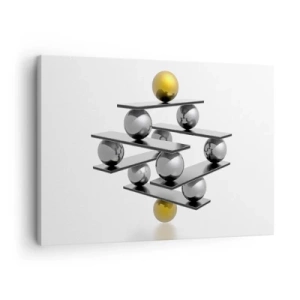 Quadro su tela - Stampe su Tela - Composizione geometrica con sfere metalliche e accenti dorati - 70x50cm - Equilibrio oro e argento - Decorazione murale moderna per soggiorno e camera da letto ARTTOR
