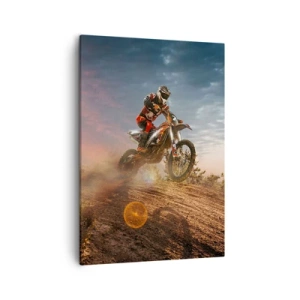 Quadro su tela - Stampe su Tela - Motociclista tra le dune al tramonto - 50x70cm - Verso la vittoria - Decorazione murale moderna per soggiorno e camera da letto ARTTOR