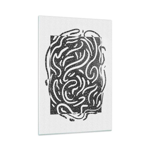 Quadro su vetro - Astrazione in bianco e nero in stile geometrico - 70x100cm - Astrazione: la danza della gioia - Decorazione murale moderna per soggiorno e camera da letto ARTTOR