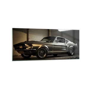 Quadro su vetro - Auto d'epoca in garage retrò - 120x50cm - Ritorno al passato - Decorazione murale moderna per soggiorno e camera da letto ARTTOR