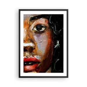 Poster in cornice nera - Un ritratto astratto di una donna dai colori intensi e dallo sguardo espressivo. - 50x70cm - Oscurità e luce - Decorazione murale moderna per soggiorno e camera da letto ARTTOR