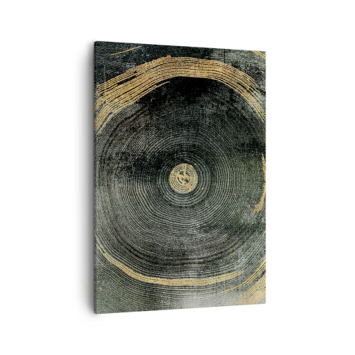 Quadro su tela - Stampe su Tela - Cerchi concentrici con accenti dorati - 50x70cm - Cambiamento e persistenza - Decorazione murale moderna per soggiorno e camera da letto ARTTOR