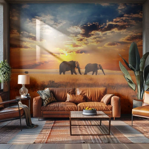 Fotomurali Premium Sand - Passeggiata familiare - Animali, Africa, Elefante - 300x210 cm