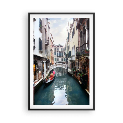 Poster in cornice nera - Paesaggio veneziano con gondola e ponte - 61x91 cm