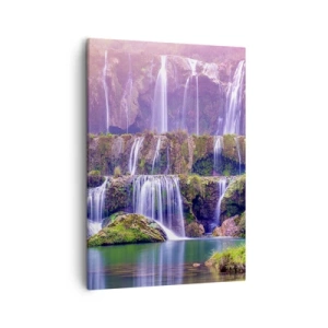 Quadro su tela - Stampe su Tela - Cascate immerse nel verde con luci pastello - 50x70cm - La scala verso il cielo - Decorazione murale moderna per soggiorno e camera da letto ARTTOR