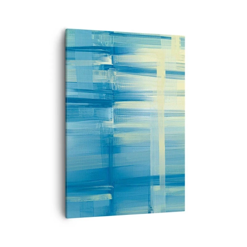 Quadro su tela - Stampe su Tela - Un dipinto astratto nei toni del turchese e del blu con pennellate geometriche. - 50x70cm - Composizione in turchese - Decorazione murale moderna per soggiorno e camera da letto ARTTOR