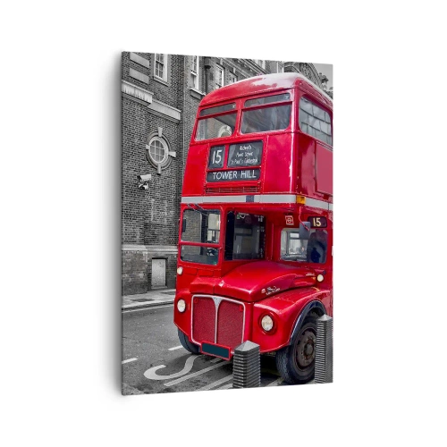 Quadro su tela - Stampe su Tela - Un autobus rosso a due piani a Londra sullo sfondo di un'architettura classica - 70x100cm - Sempre lo stesso - Decorazione murale moderna per soggiorno e camera da letto ARTTOR