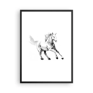 Poster in cornice nera - Un'illustrazione minimalista di un cavallo al galoppo - 50x70cm - Anima indomabile - Decorazione murale moderna per soggiorno e camera da letto ARTTOR