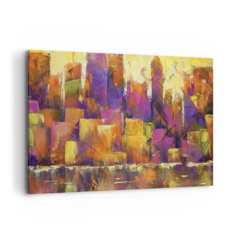 Quadro su tela - Stampe su Tela - Composizione astratta di una metropoli nei toni del giallo e del viola - 120x80cm - Composizione metropolitana - Decorazione murale moderna per soggiorno e camera da letto ARTTOR