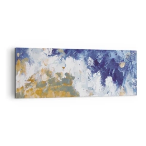 Quadro su tela - Stampe su Tela - Astrazione nei toni del blu, bianco e oro - 140x50cm - La danza degli elementi - Decorazione murale moderna per soggiorno e camera da letto ARTTOR