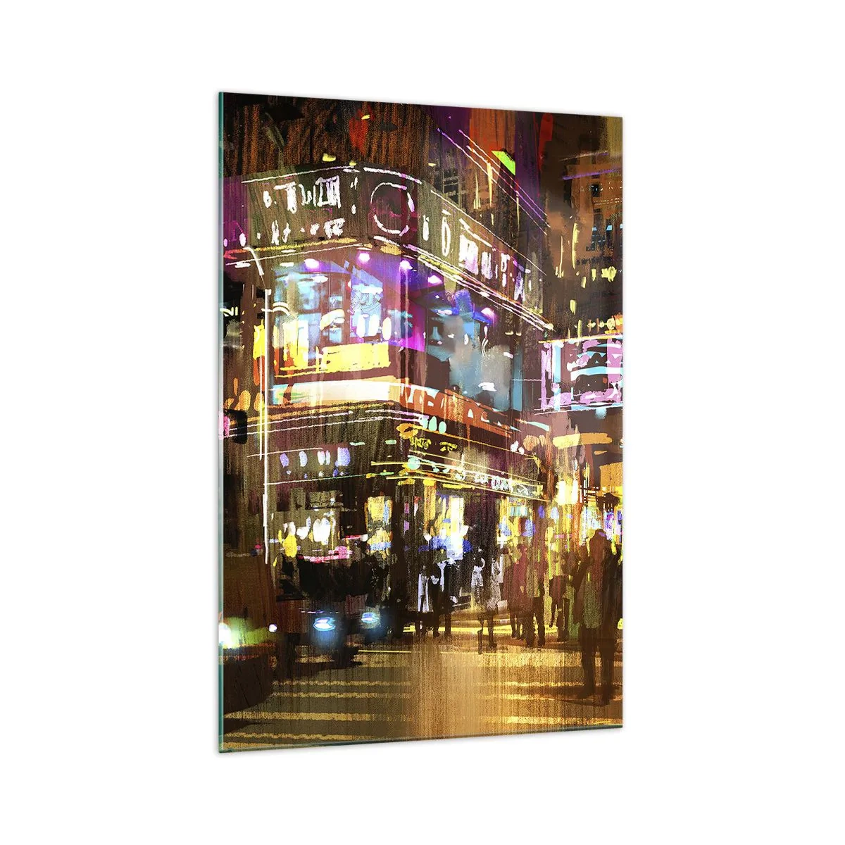 Quadro su vetro - Una città vibrante di notte alla luce del neon - 70x100cm - Nel mare di luce - Decorazione murale moderna per soggiorno e camera da letto ARTTOR
