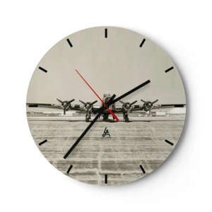 Orologio da parete - Orologio in Vetro - Aereo d'epoca in un aeroporto retrò - 30x30cm - Pronto come sempre - Decorazione murale moderna per soggiorno, cucina e camera da letto ARTTOR