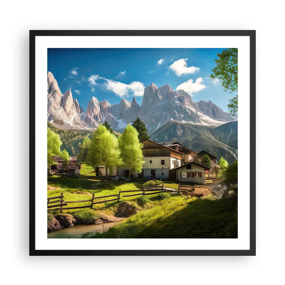 Poster in cornice nera - Idillio alpino - 60x60 cm