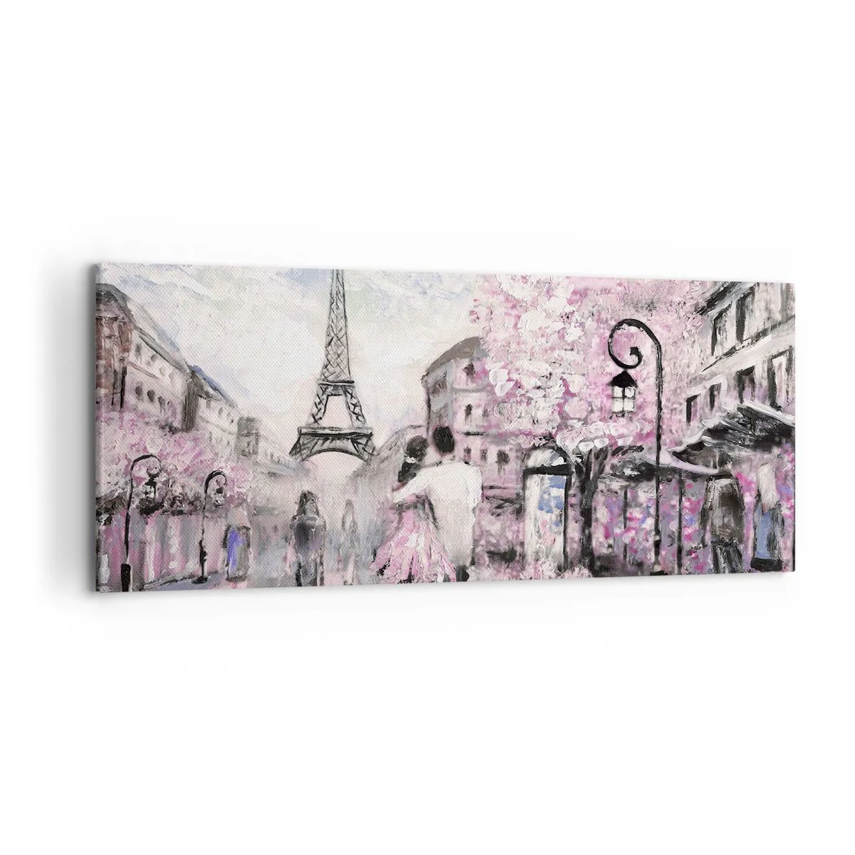 Quadro su tela - Stampe su Tela - Una passeggiata romantica a Parigi vicino alla Torre Eiffel - 120x50cm - Se innamorarsi, allora solo a... - Decorazione murale moderna per soggiorno e camera da letto ARTTOR