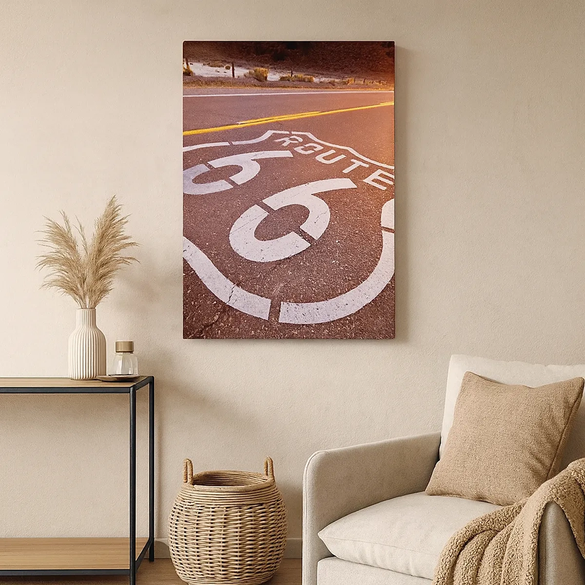 Quadro su tela - Stampe su Tela - Route 66 al tramonto - 50x70cm - La mitica Route 66 - Decorazione murale moderna per soggiorno e camera da letto ARTTOR