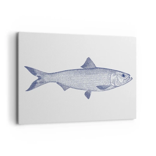 Quadro su tela - Stampe su Tela - Illustrazione di un pesce nei toni del blu su uno sfondo chiaro - 100x70cm - Un saluto dai mari del nord - Decorazione murale moderna per soggiorno e camera da letto ARTTOR