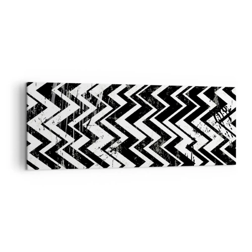 Quadro su tela - Stampe su Tela - Motivo a zigzag bianco e nero con abrasioni artistiche - 140x50cm - Zig-bianco, zag-nero - Decorazione murale moderna per soggiorno e camera da letto ARTTOR